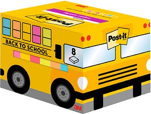 Post-it® Super Sticky Schulbus Haftnotizen extrastark farbsortiert, 8 Blöcke