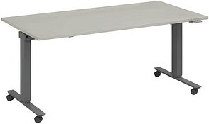 fm Topspin elektrisch höhenverstellbarer Schreibtisch lichtgrau, anthrazit metallic rechteckig, T-Fuß-Gestell mit Rollen...