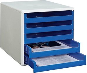 M&M Schubladenbox blau 30050911, DIN A4 mit 5 Schubladen