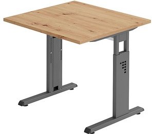 HAMMERBACHER OS 08 Gradeo höhenverstellbarer Schreibtisch asteiche quadratisch, C-Fuß-Gestell grau 80,0 x 80,0 cm
