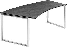 röhr Imperia höhenverstellbarer Schreibtisch quarzit Trapezform, Kufen-Gestell silber 200,0 x 80,0/100,0 cm