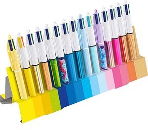 BIC 4-Farben-Kugelschreiber 4 Colours bunt, Schreibfarbe: blau, rot, grün, schwarz, pink, violett, türkis, limettengrün,...