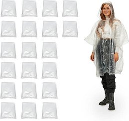 relaxdays unisex Einweg-Regenponcho transparent Einheitsgröße 20 St.