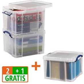 2 + 1 GRATIS: 2 Really Useful Box Aufbewahrungsboxen 2x 35,0 l transparent 48,0 x 39,0 x 31,0 cm + GRATIS 1 St.