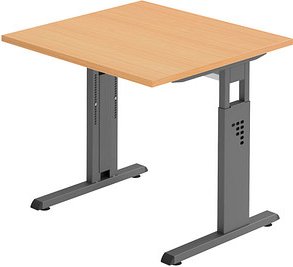 HAMMERBACHER OS 08 höhenverstellbarer Schreibtisch buche quadratisch, C-Fuß-Gestell grau 80,0 x 80,0 cm