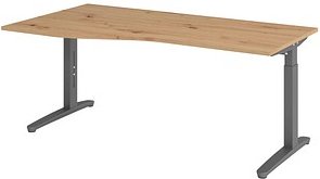 HAMMERBACHER VXB18 höhenverstellbarer Schreibtisch asteiche Trapezform, C-Fuß-Gestell grau 180,0 x 80,0/100,0 cm