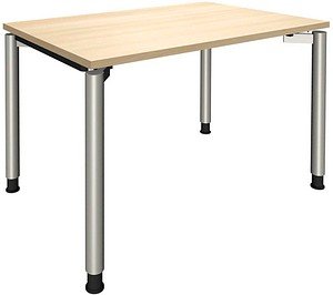 Thumbnail - fm fastline höhenverstellbarer Schreibtisch königsahorn rechteckig, 4-Fuß-Gestell silber 120,0 x 80,0 cm