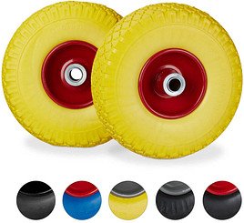 relaxdays Sackkarrenräder luftbereift gelb, rot Stahl Felgen, Achse 2,0 cm