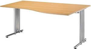 HAMMERBACHER Prokura Schreibtisch buche Trapezform, C-Fuß-Gestell silber 180,0 x 80,0/100,0 cm