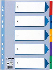 Esselte Ordnerregister DIN A4 Vollformat 1-5 farbig 5-teilig, 1 Satz