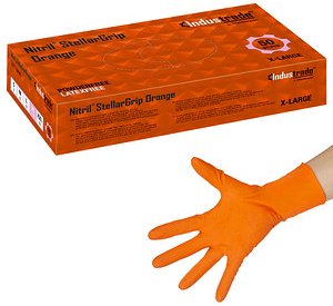 Thumbnail - Industrade® unisex Einmalhandschuhe Nitril® StellarGrip Orange orange Größe XL, 50 St.