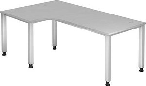 HAMMERBACHER Akandia höhenverstellbarer Schreibtisch lichtgrau L-Form, 5-Fuß-Gestell silber 200,0 x 80,0/120,0 cm