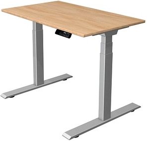 Thumbnail - Kerkmann Move 1 stable elektrisch höhenverstellbarer Schreibtisch eiche hell rechteckig, T-Fuß-Gestell silber 100,0 x 60...