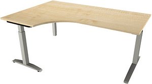fm Sidney höhenverstellbarer Schreibtisch königsahorn Bogenform, C-Fuß-Gestell Quadratrohr silber 180,0 x 80,0 cm