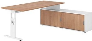 HAMMERBACHER OSE19SB höhenverstellbarer Schreibtisch nussbaum rechteckig, T-Fuß-Gestell weiß 180,0 x 80,0 cm