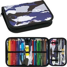 EBERHARD FABER Federmäppchen befüllt Camouflage grau 32-teilig, 19,6 x 13,2 cm