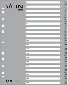 Thumbnail - VON LEITZ Register DIN A4 Überbreite 1-20 grau-weiß 20-teilig, 1 Satz