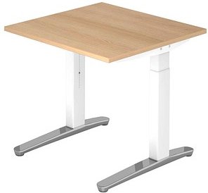 HAMMERBACHER VXB08 höhenverstellbarer Schreibtisch eiche quadratisch, C-Fuß-Gestell weiß 80,0 x 80,0 cm