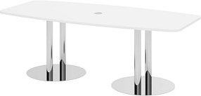 HAMMERBACHER Konferenztisch KT22S weiß Tonnenform, Rundrohr chrom, 220,0 x 83,0 - 103,0 x 74,5 cm