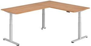 HAMMERBACHER XDSMW1916 elektrisch höhenverstellbarer Schreibtisch nussbaum rechteckig, T-Fuß-Gestell silber 180,0 x 240,...