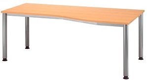 HAMMERBACHER Orbis höhenverstellbarer Schreibtisch buche Trapezform, 4-Fuß-Gestell silber 180,0 x 80,0/100,0 cm