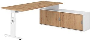 HAMMERBACHER OSE19SB höhenverstellbarer Schreibtisch asteiche rechteckig, T-Fuß-Gestell weiß 180,0 x 80,0 cm