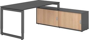 HAMMERBACHER RSE19SB höhenverstellbarer Schreibtisch grafit rechteckig, Kufen-Gestell grau 180,0 x 80,0 cm