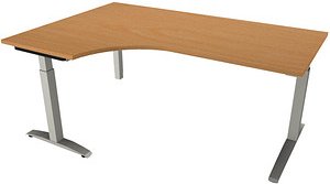 fm Sidney höhenverstellbarer Schreibtisch buche Bogenform, C-Fuß-Gestell Quadratrohr silber 180,0 x 80,0 cm