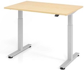 HAMMERBACHER XMST12 elektrisch höhenverstellbarer Schreibtisch ahorn rechteckig, T-Fuß-Gestell silber 120,0 x 80,0 cm