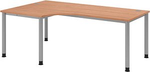 HAMMERBACHER HS82 höhenverstellbarer Schreibtisch nussbaum L-Form, 5-Fuß-Gestell silber 200,0 x 80,0/120,0 cm