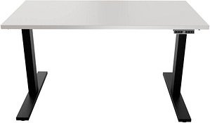 BISLEY E-WonderTech elektrisch höhenverstellbarer Schreibtisch lichtgrau rechteckig, T-Fuß-Gestell schwarz 140,0 x 80,0 ...