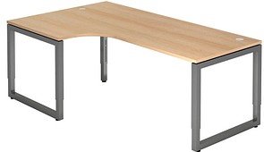 HAMMERBACHER Unni SE1 höhenverstellbarer Schreibtisch eiche L-Form, Kufen-Gestell grau 200,0 x 120,0 cm