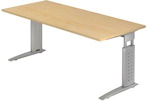 HAMMERBACHER Haziender höhenverstellbarer Schreibtisch ahorn rechteckig, C-Fuß-Gestell silber 180,0 x 80,0 cm