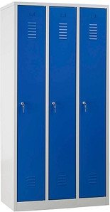 Gürkan Spind lichtgrau, enzianblau 105296, 3 Schließfächer 90,0 x 50,0 x 180,0 cm