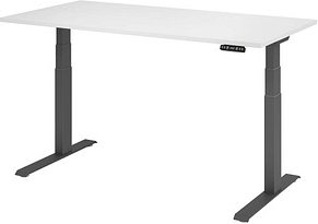 Thumbnail - HAMMERBACHER XDKB16 elektrisch höhenverstellbarer Schreibtisch weiß rechteckig, C-Fuß-Gestell grau 160,0 x 80,0 cm