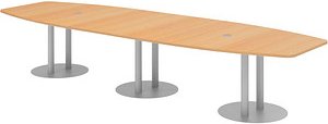 HAMMERBACHER Konferenztisch KT40S buche Tonnenform, Rundrohr silber, 400,0 x 85,0 - 130,0 x 74,0 cm