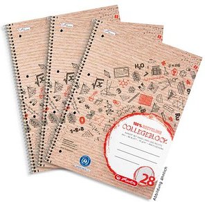 herlitz Collegeblöcke Recycling Lineatur 28 kariert DIN A4 Innen- und Außenrand, 3 St.