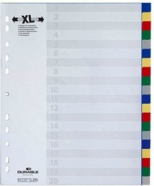 Thumbnail - DURABLE Ordnerregister DIN A4 Vollformat, Überbreite blanko blau, gelb, rot, grün, grau 20-teilig, 1 Satz