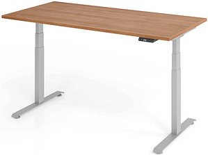 Thumbnail - BaseLite elektrisch höhenverstellbarer Schreibtisch nussbaum rechteckig, T-Fuß-Gestell silber 160,0 x 80,0 cm