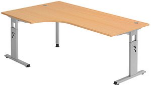 HAMMERBACHER OS 82 höhenverstellbarer Schreibtisch buche L-Form, C-Fuß-Gestell silber 200,0 x 80,0/120,0 cm
