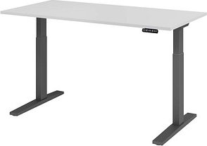 HAMMERBACHER XMKA16 elektrisch höhenverstellbarer Schreibtisch lichtgrau rechteckig, C-Fuß-Gestell grau 160,0 x 80,0 cm
