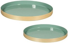 Thumbnail - Rayher Dekoartikel eukalyptus/gold Metall-Tablett Ø 20,0 + 25,0 cm 2 St.