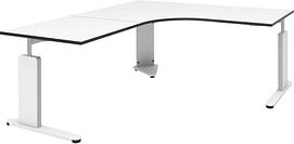 röhr Imperia höhenverstellbarer Schreibtisch weiß L-Form, C-Fuß-Gestell weiß 180,0 x 80,0/200,0 cm