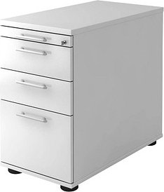 HAMMERBACHER Orbis Standcontainer weiß 4 Auszüge Kunststoff-Relinggriff silber 42,8 x 80,0 x 72,0 - 76,0 cm