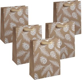 Thumbnail - 5 SIGEL Geschenktüten Pine cones and pine branches Large braun 26,0 x 33,0 cm