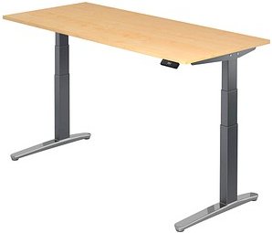 HAMMERBACHER VXBHM19 elektrisch höhenverstellbarer Schreibtisch ahorn rechteckig, C-Fuß-Gestell grau 180,0 x 80,0 cm