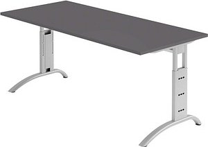HAMMERBACHER FS19 höhenverstellbarer Schreibtisch grafit rechteckig, C-Fuß-Gestell silber 180,0 x 80,0 cm