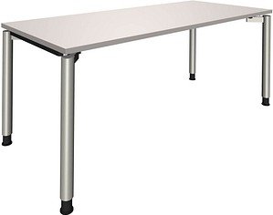 fm Sidney höhenverstellbarer Schreibtisch lichtgrau rechteckig, 4-Fuß-Gestell Rundrohr silber 180,0 x 80,0 cm