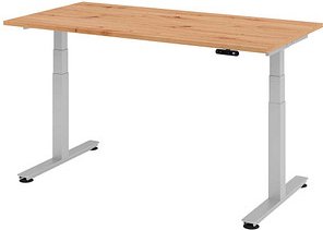 HAMMERBACHER XDSM16 elektrisch höhenverstellbarer Schreibtisch asteiche rechteckig, T-Fuß-Gestell silber 160,0 x 80,0 cm