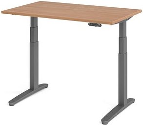 HAMMERBACHER XBHM12 elektrisch höhenverstellbarer Schreibtisch nussbaum rechteckig, C-Fuß-Gestell grau 120,0 x 80,0 cm